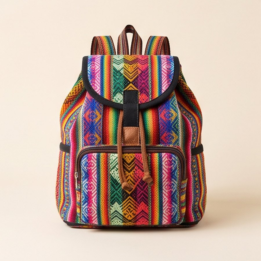 Mochila tejida en telar andino